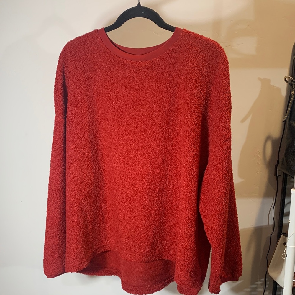 Red Sherpa Pullover Sweater XL Cozy Lounge Soft Crewneck - Picture 2 of 5